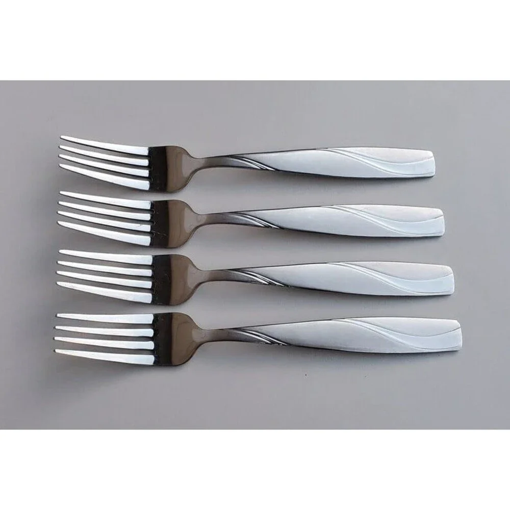 Oneida Silva Stainless Set of 4 Dinner Forks - Frosted Swirl Handle Design 8”